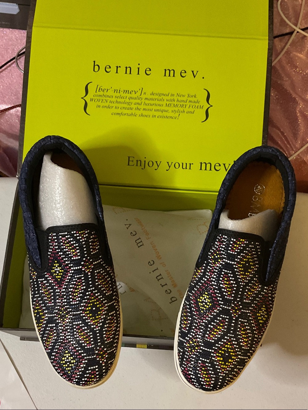 Shoes 15 - bernie mev. Navy Slip-On Moccasins with Multicolor Beadwork